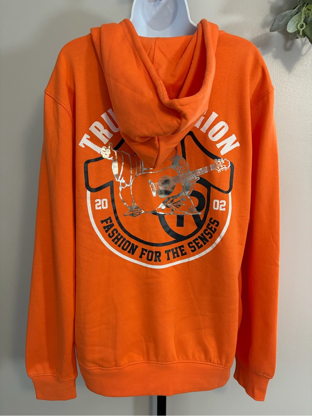 NWT Unisex True Religion Orange Zip-Up Hoodie with Reflective Logo
